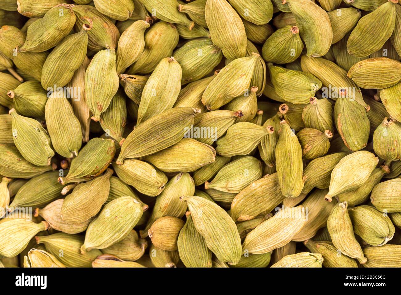 A background of green cardamon pods, these aromatic pods are use in