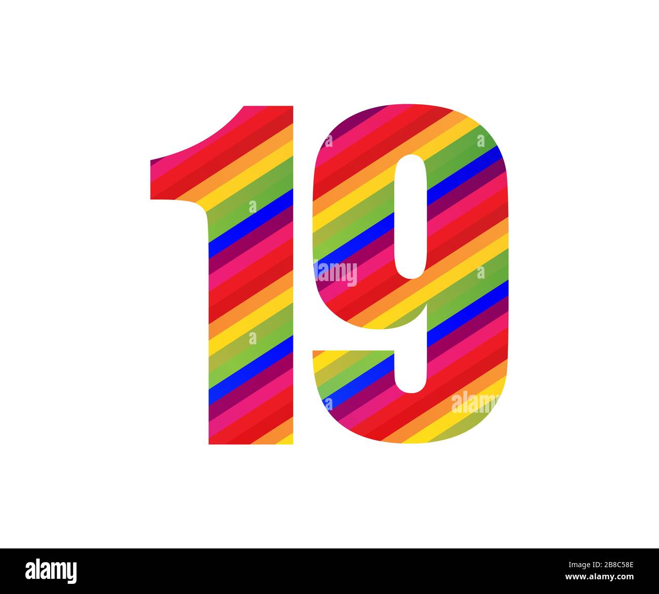 19 Number Rainbow Style Numeral Digit. Colorful Nineteen Number