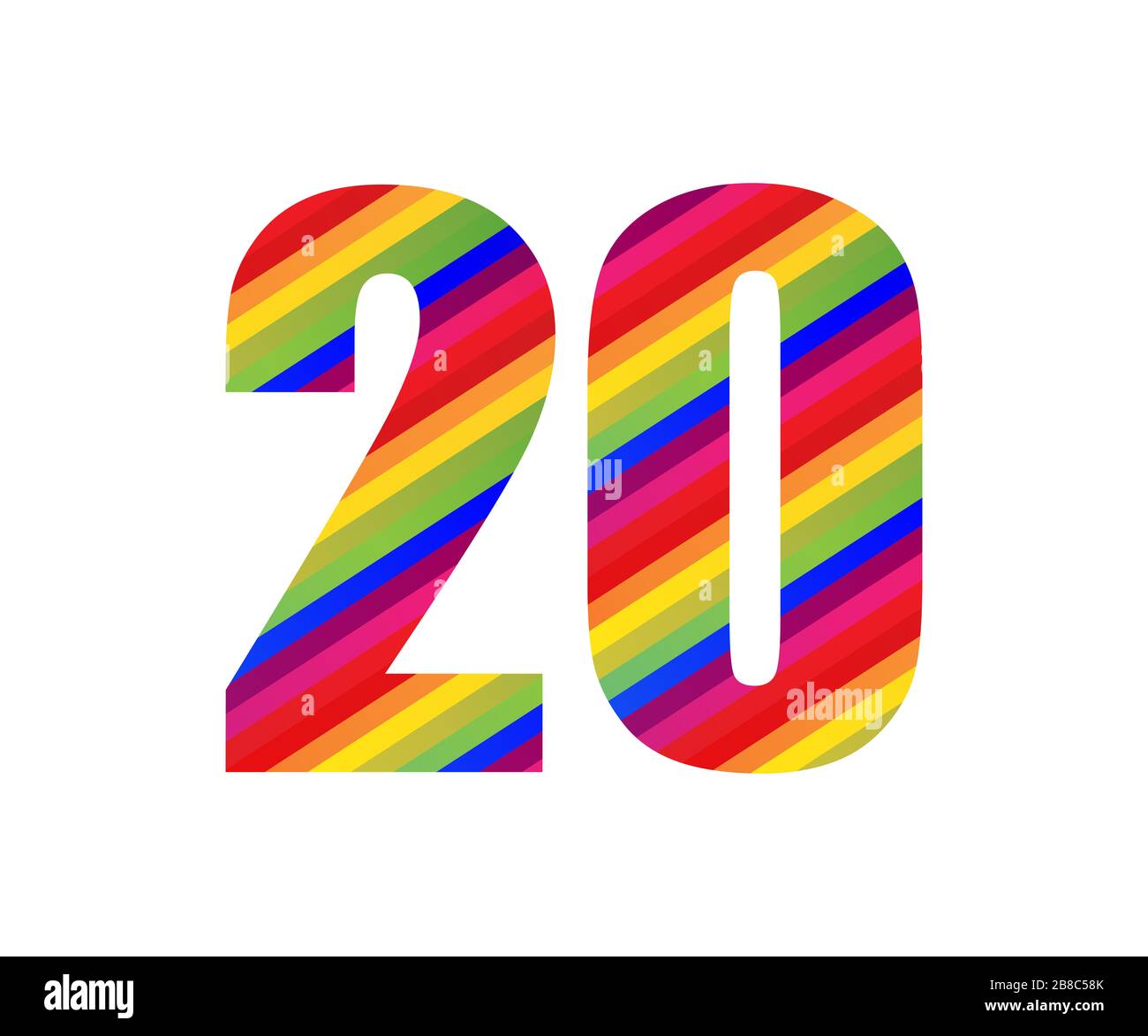 20 Number Rainbow Style Numeral Digit. Colorful Twenty Number