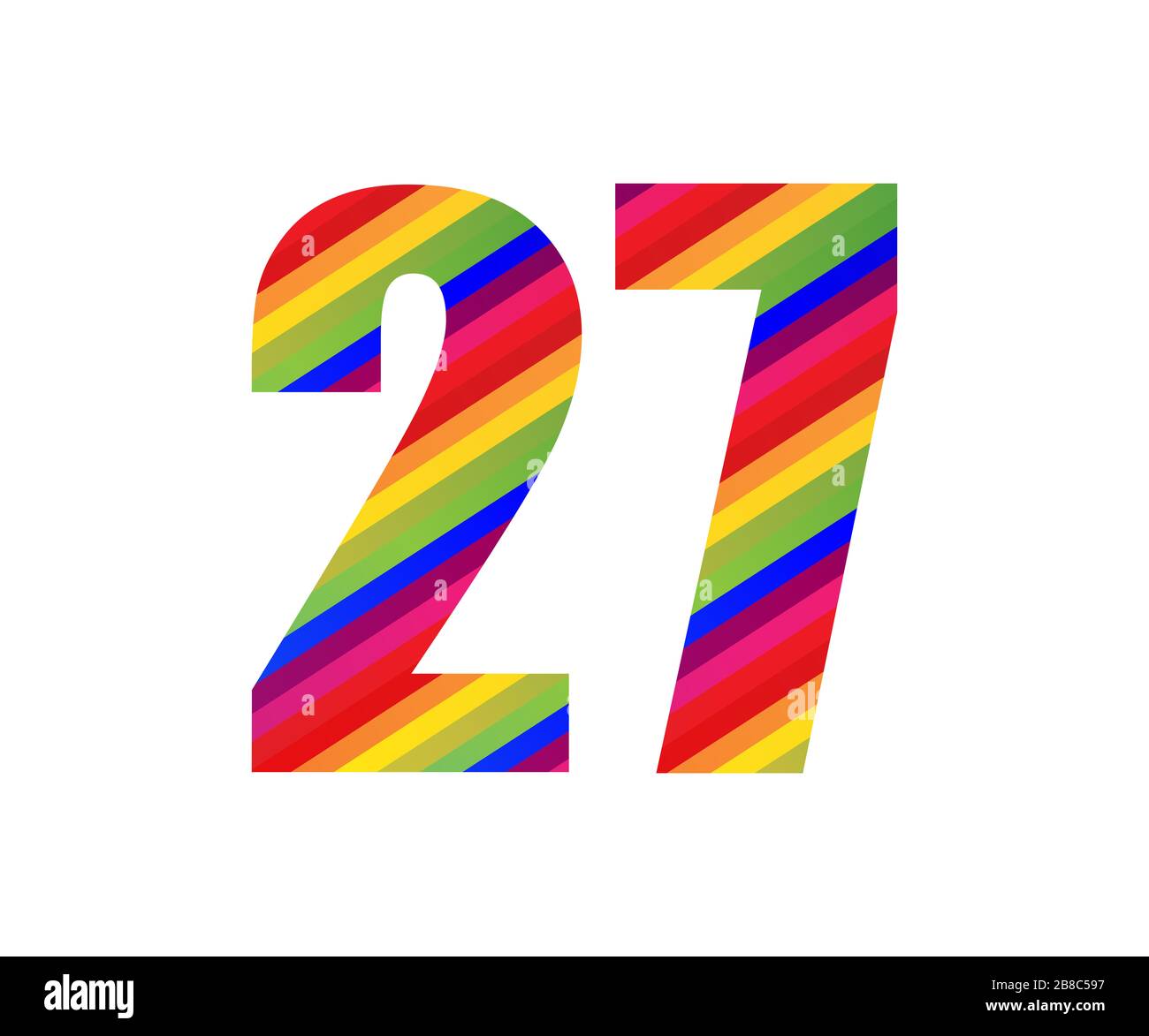 27 Number Rainbow Style Numeral Digit. Colorful Twenty Seven