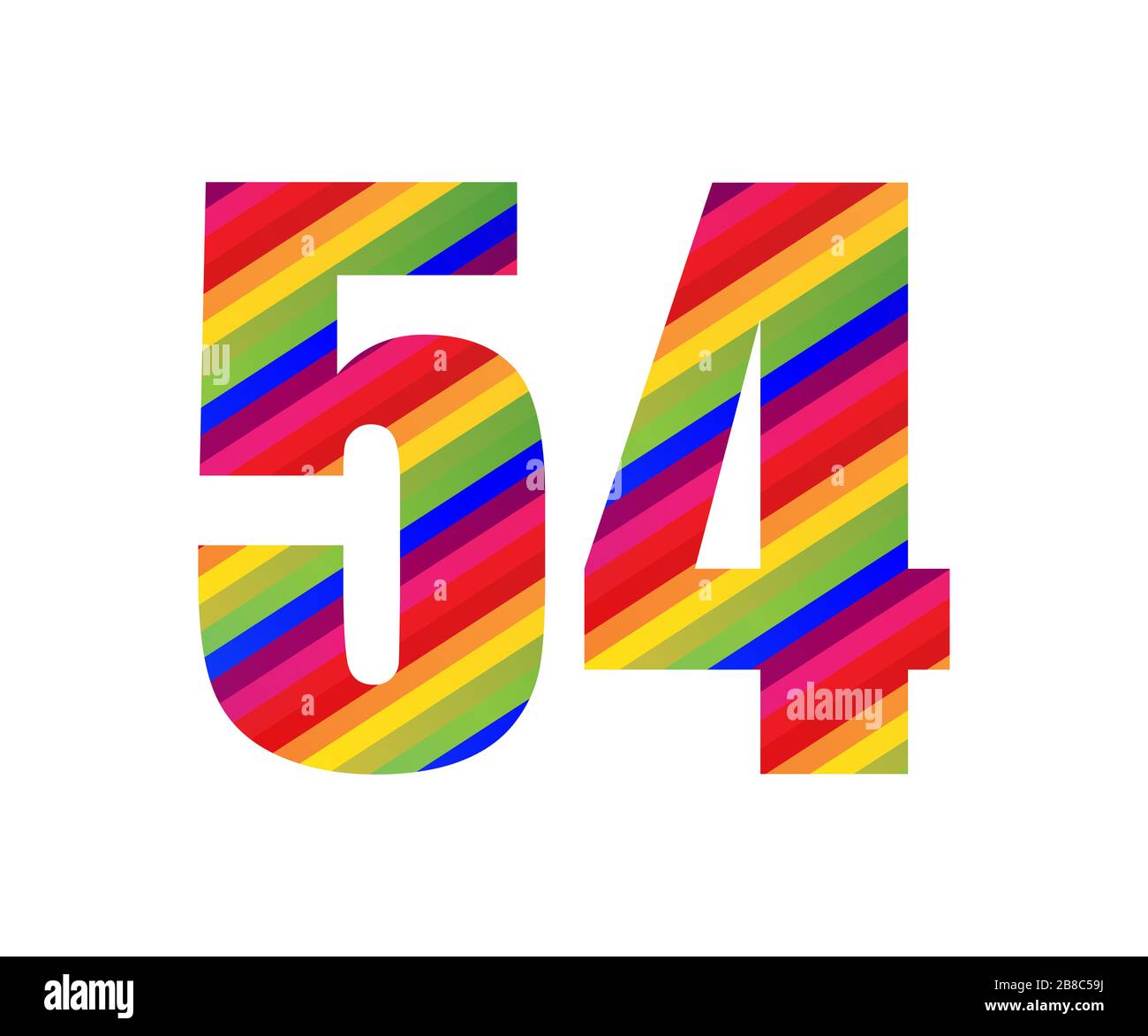 54 Number Rainbow Style Numeral Digit. Colorful Fifty Four Number ...