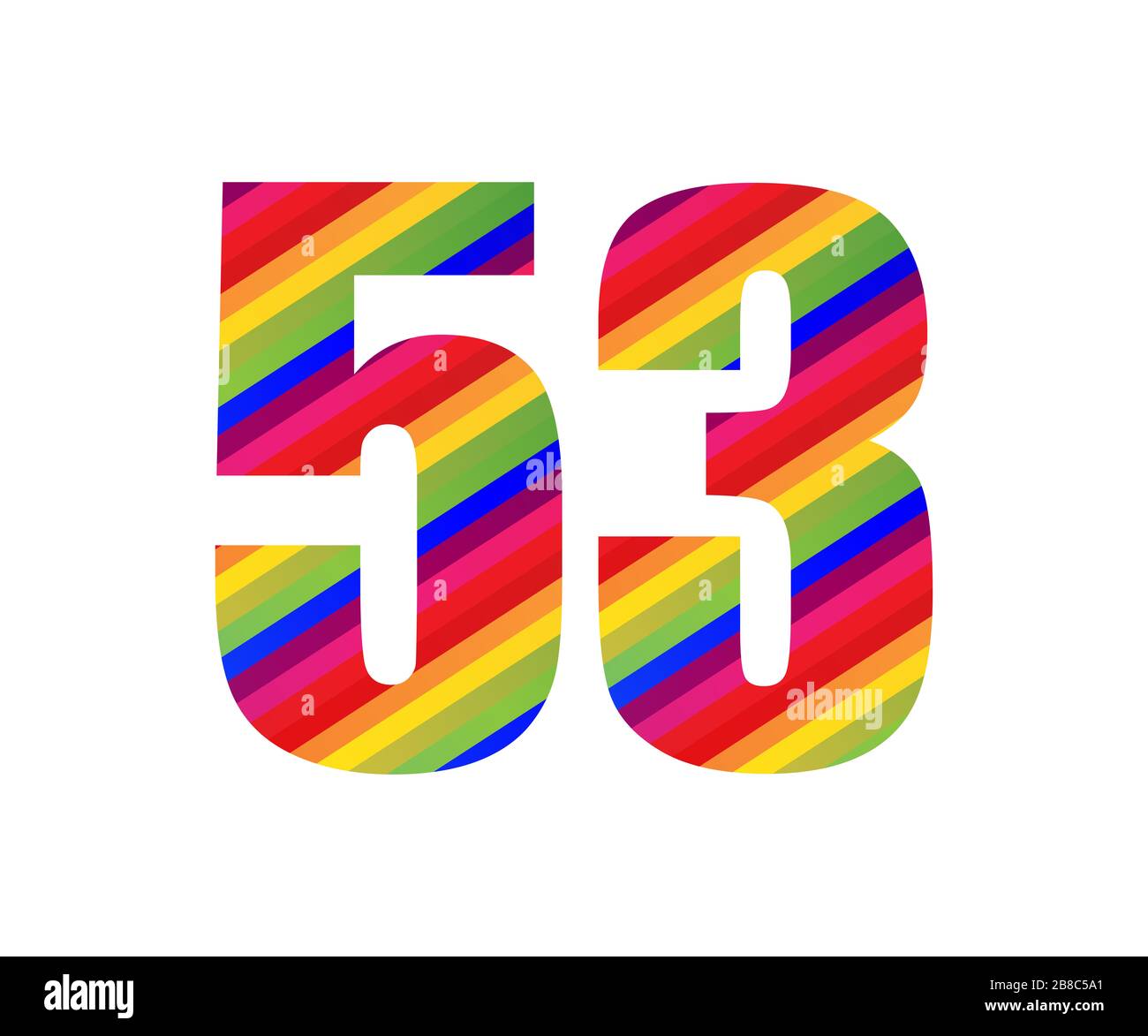 53 Number Rainbow Style Numeral Digit. Colorful Fifty Three Number