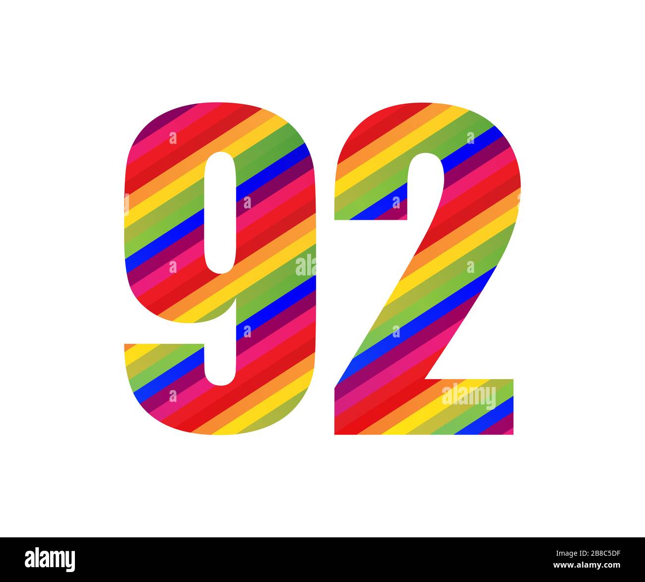 92 Number Rainbow Style Numeral Digit. Colorful Ninety Two Number