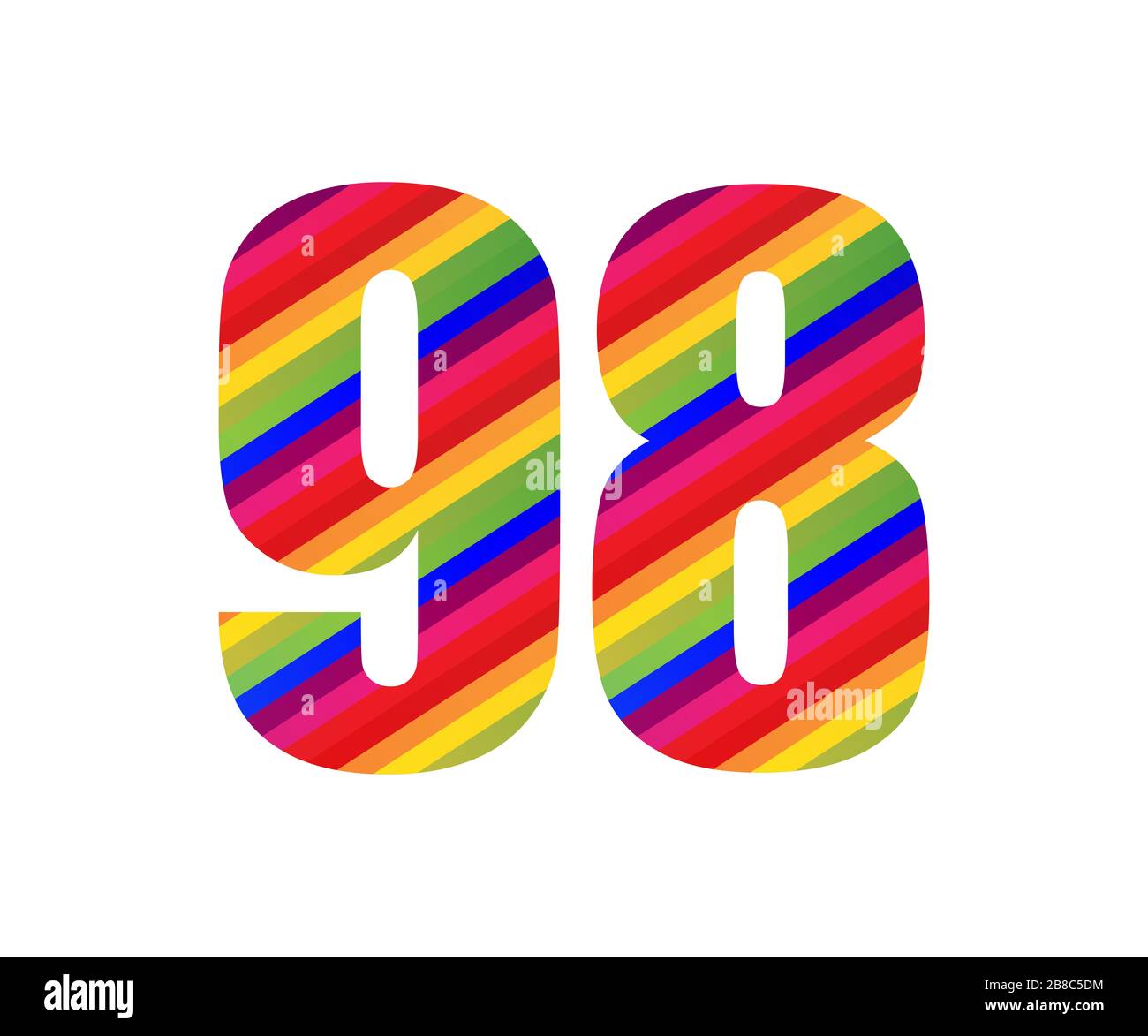 98 Number Rainbow Style Numeral Digit. Colorful Ninety Eight Number ...