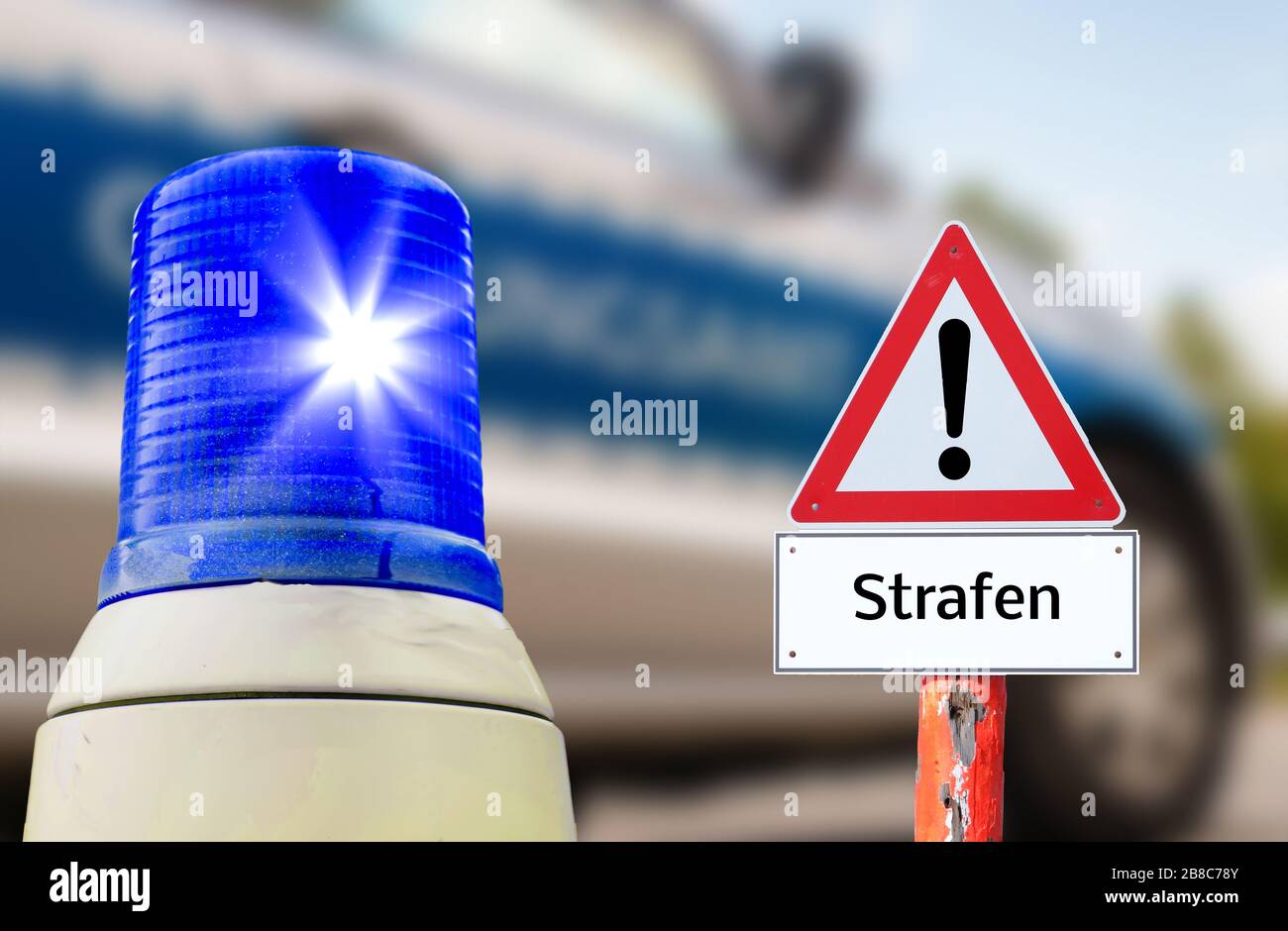 Penalties warning sign corona parties in german Stock Photo
