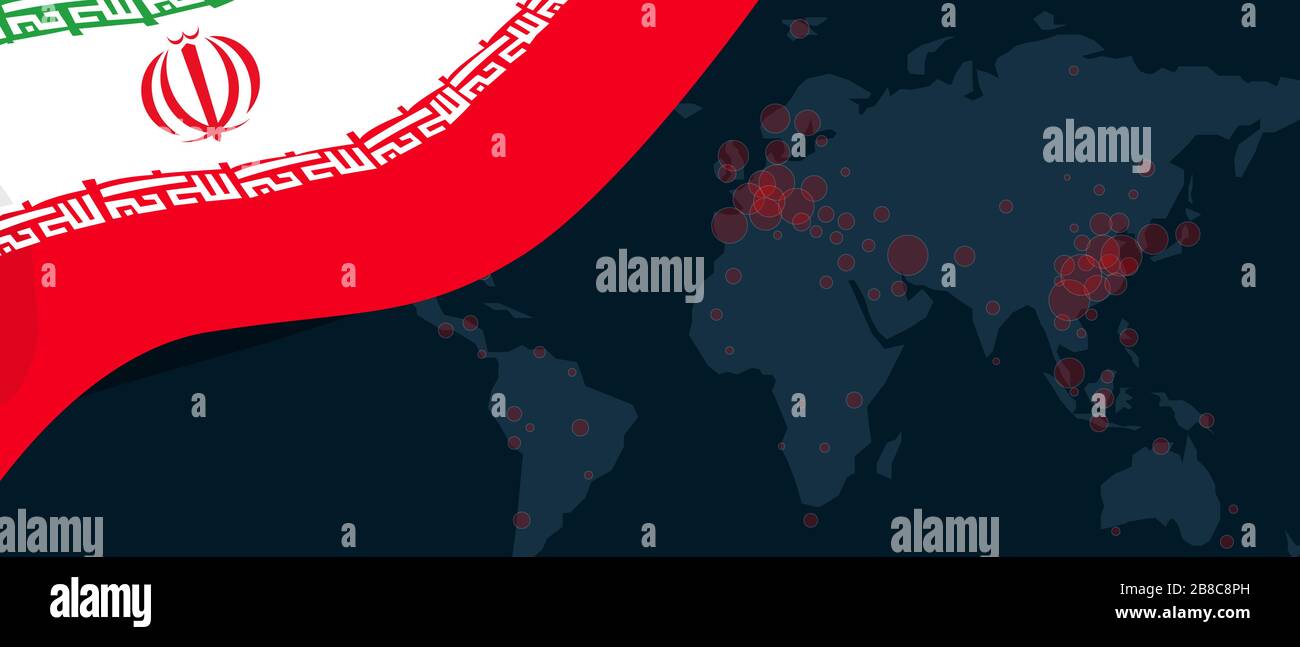 Iran Corona virus covid-19 pandemic outbreak world map spread with flag ...