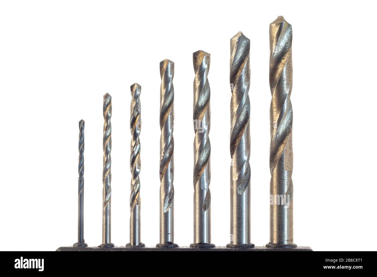 Hardened steel Drill bits set of different sizes isolated on a white