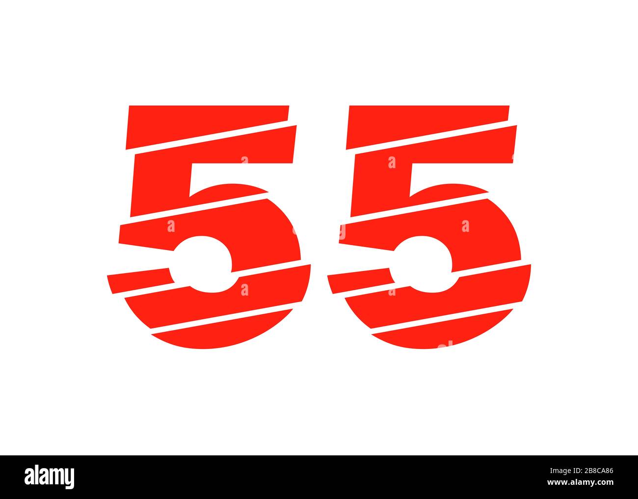 Modern Red 55 Number Design Vector Illustration. Numeral Vector Trendy