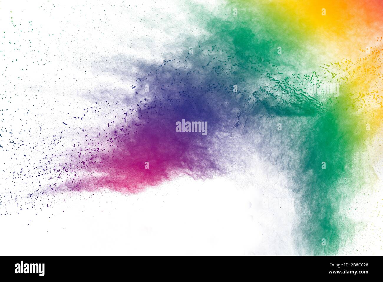 Colorful background of pastel powder explosion.Multi colored dust splash on white background.Painted Holi. Stock Photo