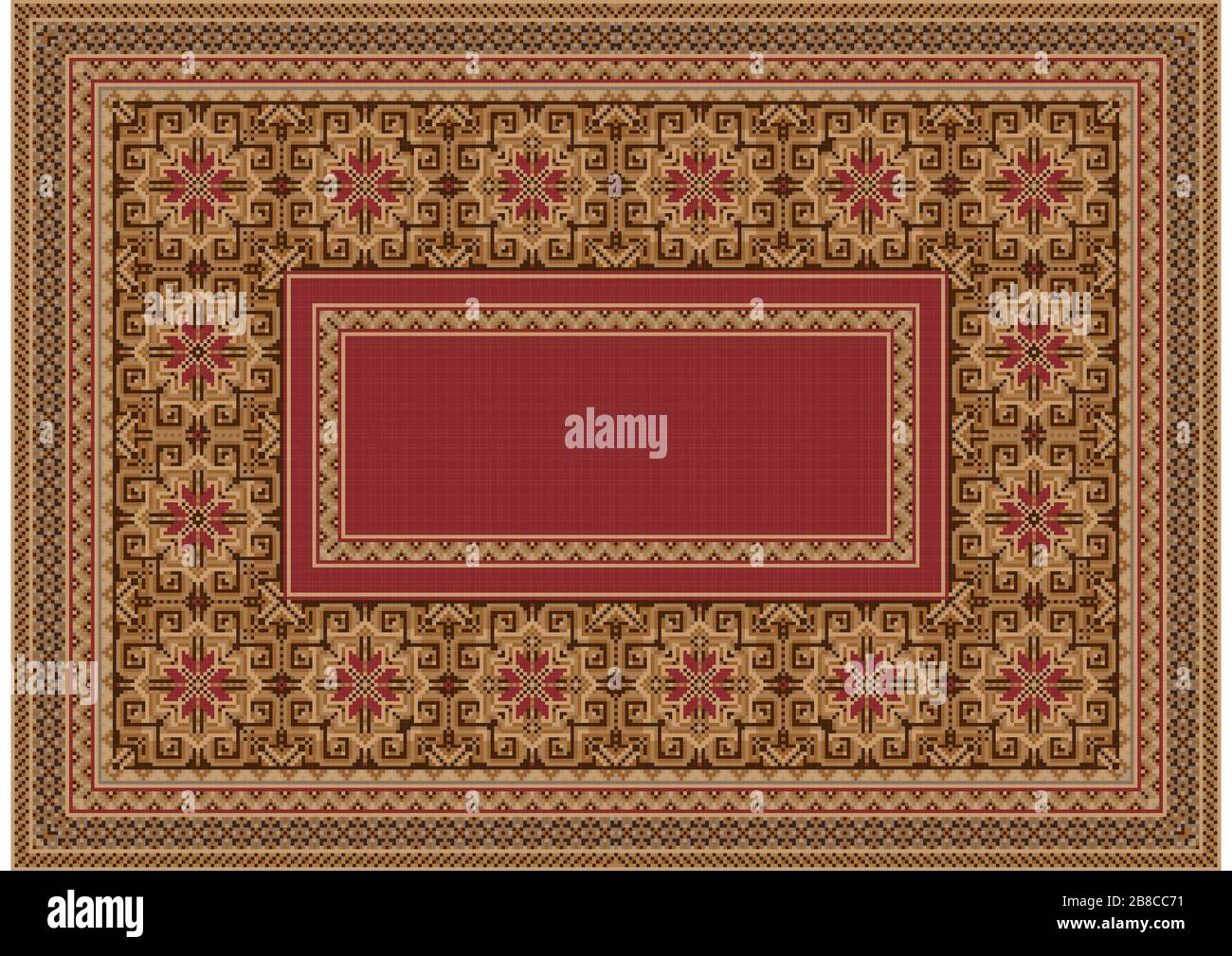 Drawing of a luxurious old oriental carpet with red, beige and brown ...