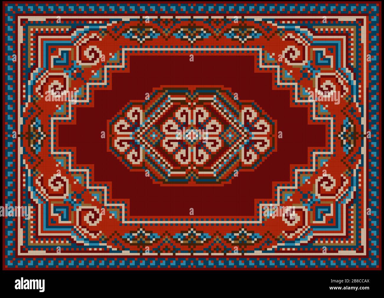 Vintage luxurious motley carpet in red and blue shades with pattern on ...