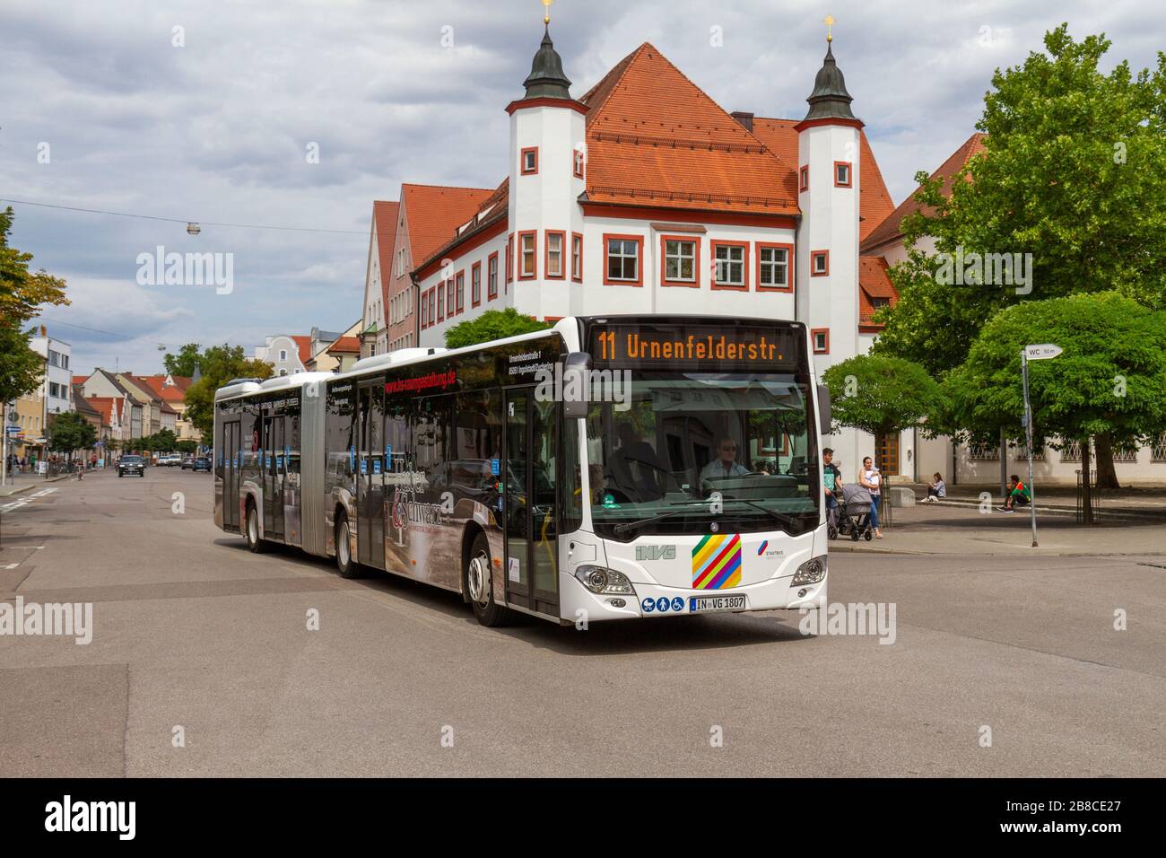 A local city bus on Harderstraße in Ingolstadt, Bavaria, Germany. Stock Photo