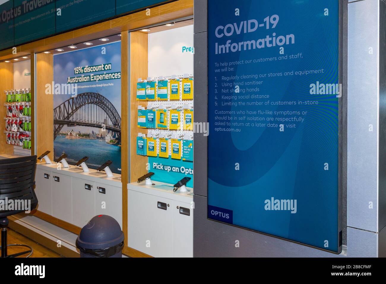 An Optus mobile telephone store at Sydney (Kingsford Smith) Airport in