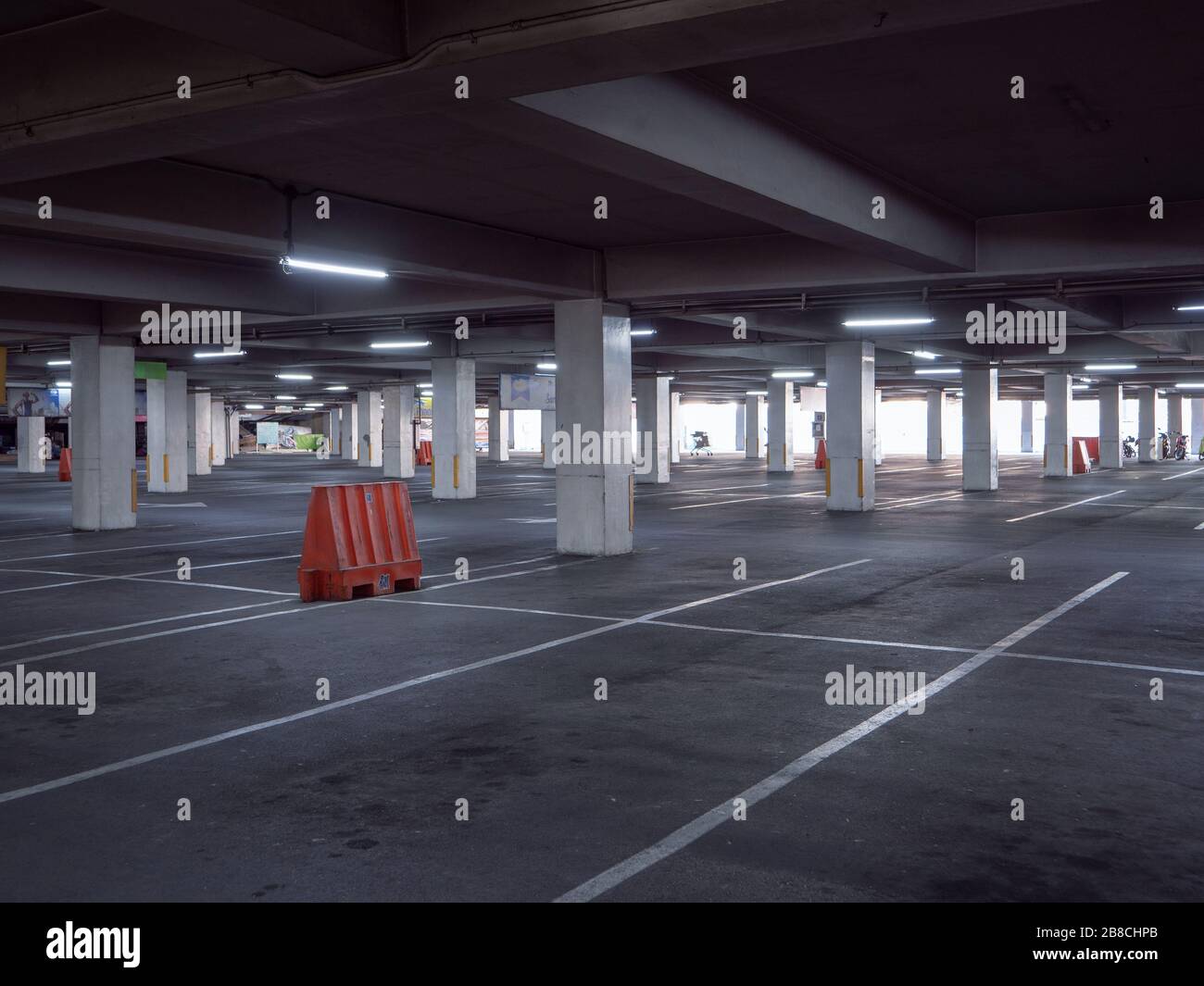 Empty car parking lot during Metro Manila lock down Stock Photo