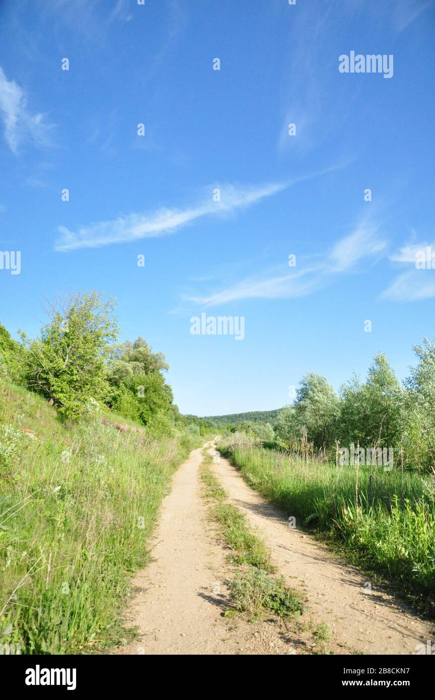 Countryside road on a sunny summer day. Stock Photo