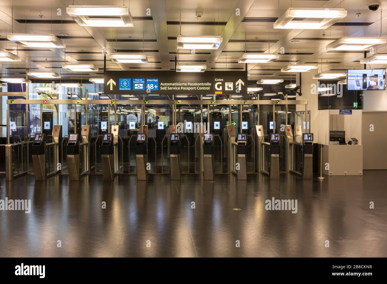 Deserted self service passport control egates at Vienna Airport during