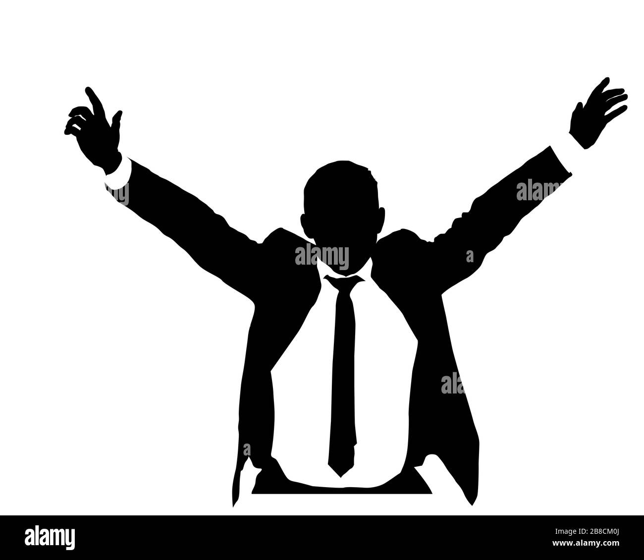 Business man vector silhouette with open arms, vector illustration over