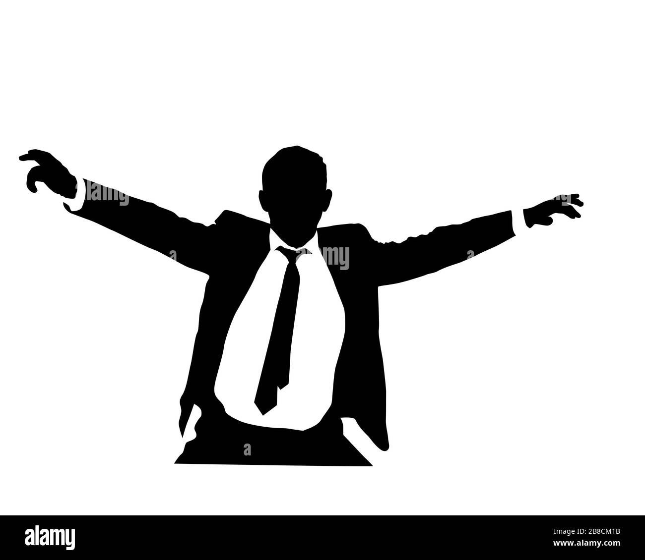 Business man vector silhouette with open arms, vector illustration over