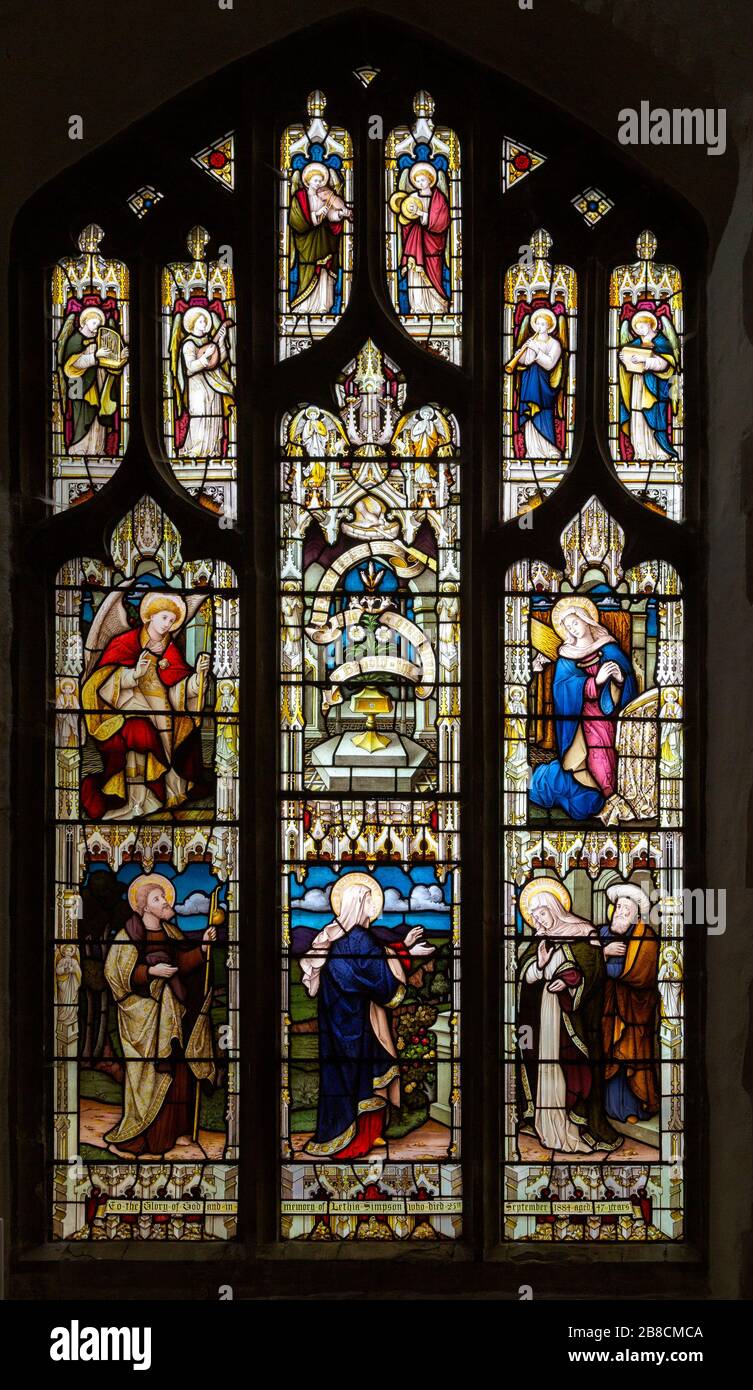 Stained glass window East Bergholt church, Suffolk, England, UK