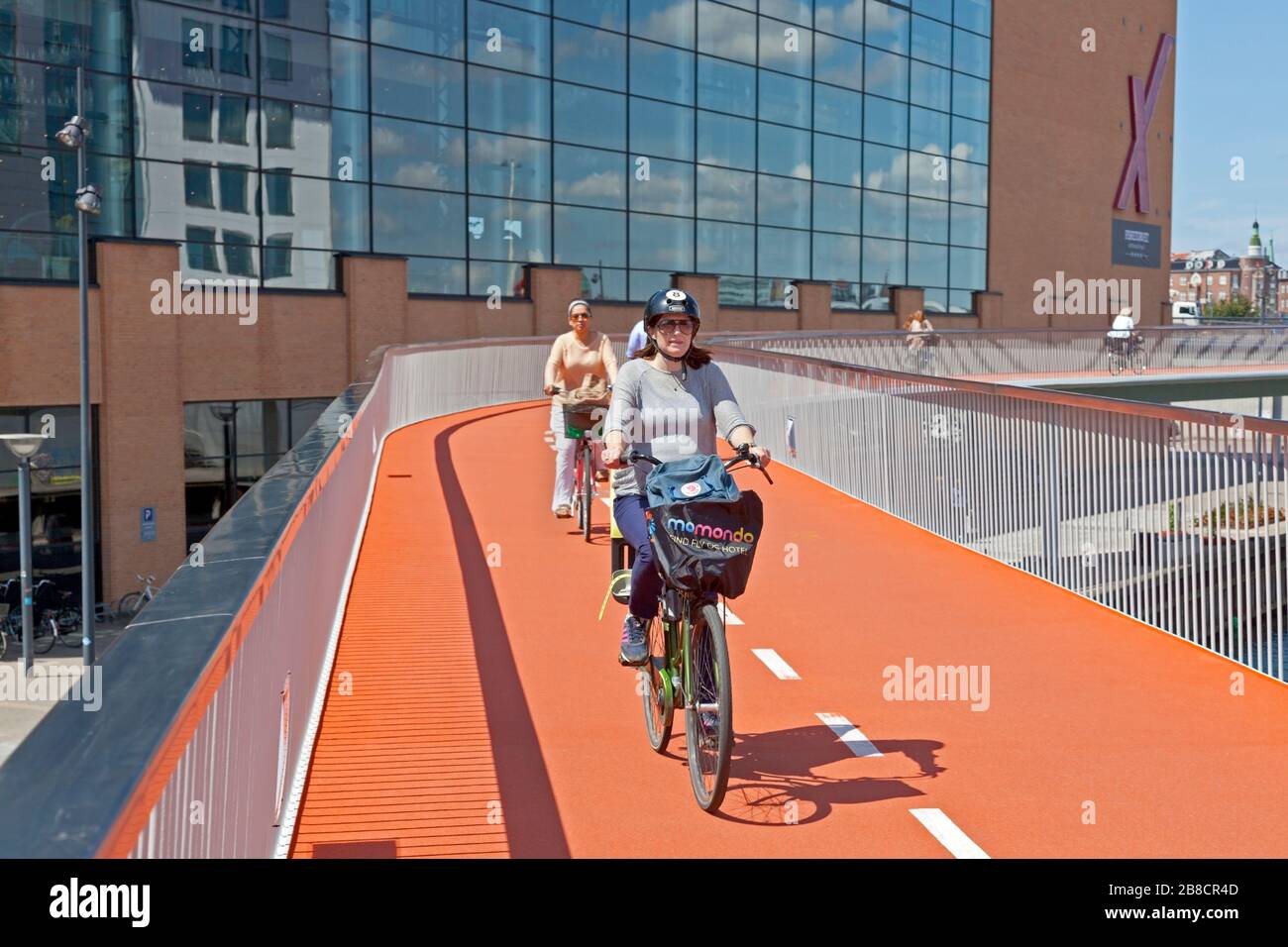 Cykelslangen, The Bicycle Tube or Snake, a new bicycle and pedestrian bridge from Dybbølsbro to Bryggebroen in Copenhagen, Denmark. Cyclers, cyclists. Stock Photo