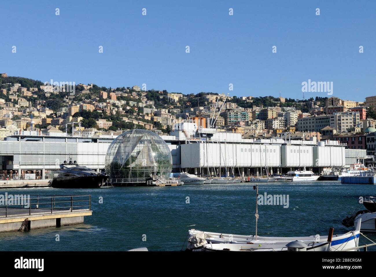 Genova - Liguria - Italy - The Bigo crane in Genoa Porto Antico waterfront Stock Photo