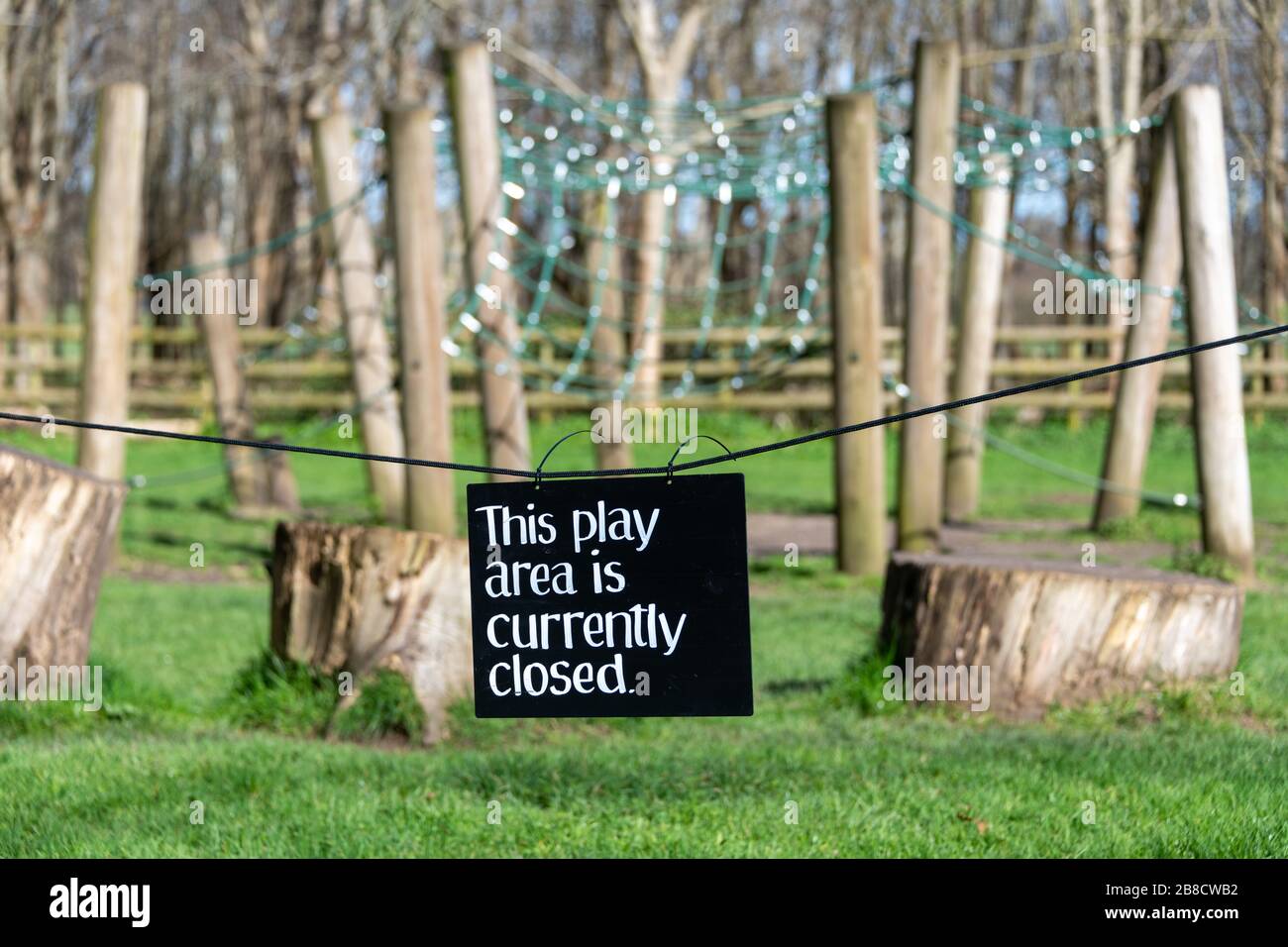 Wimborne, Dorset, UK. Saturday 21 March 2020. Children's play area closed to stop the spread of Coronavirus. The National Trust opened their gardens to all, for free, during the Coronavirus outbreak in the UK. Credit: Thomas Faull/Alamy Live News Stock Photo