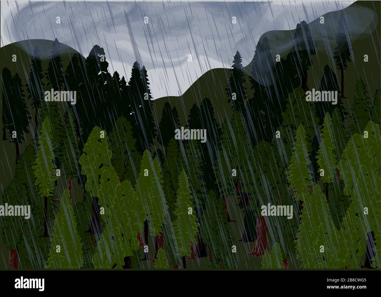 rain and forest with cloud and hill Stock Vector