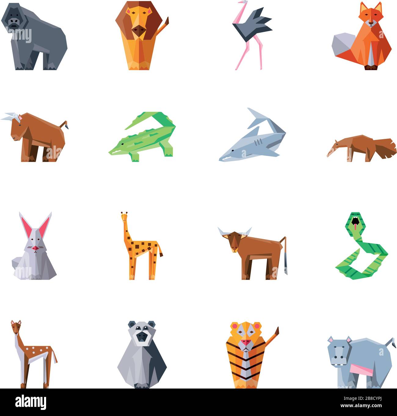 set of icons geometric wild animals vector illustration design Stock Vector