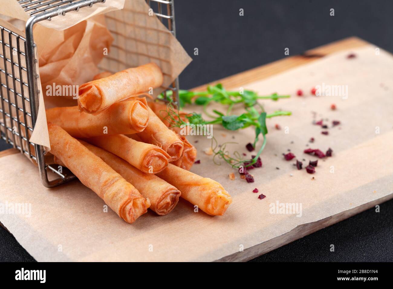 Hot appetizer for beer, deepfried cheese sticks wrapped in rice paper