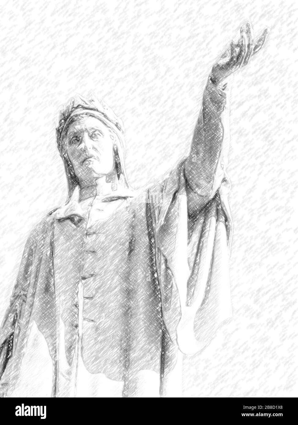 Pencil sketch illustration of the statue of Dante Alighieri in Naples, Italy Stock Photo - Alamy