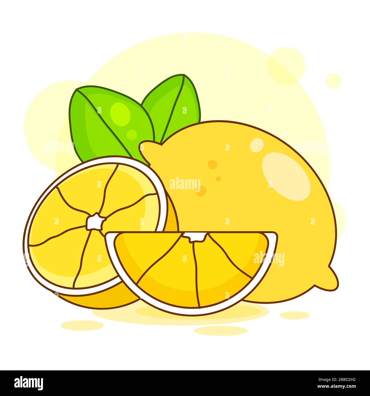 Vector. Fresh Lemons With Leaves . Vector Illustration. Stock Vector