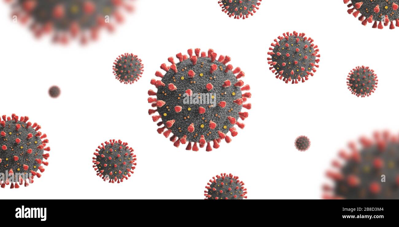 Coronavirus virions 3d render. White background. Concept of a dangerous virus epidemic Stock Photo