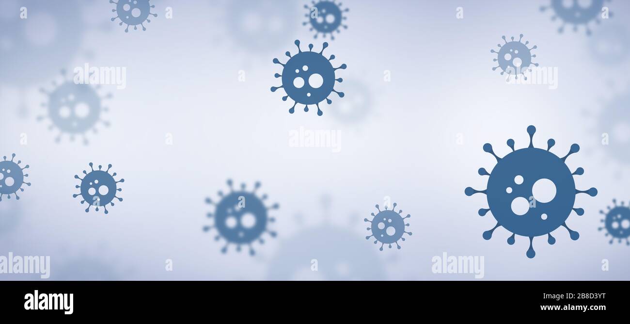 Blue background of virus disease with copy space as banner. Corona, covid-19, global pandemic concept Stock Photo