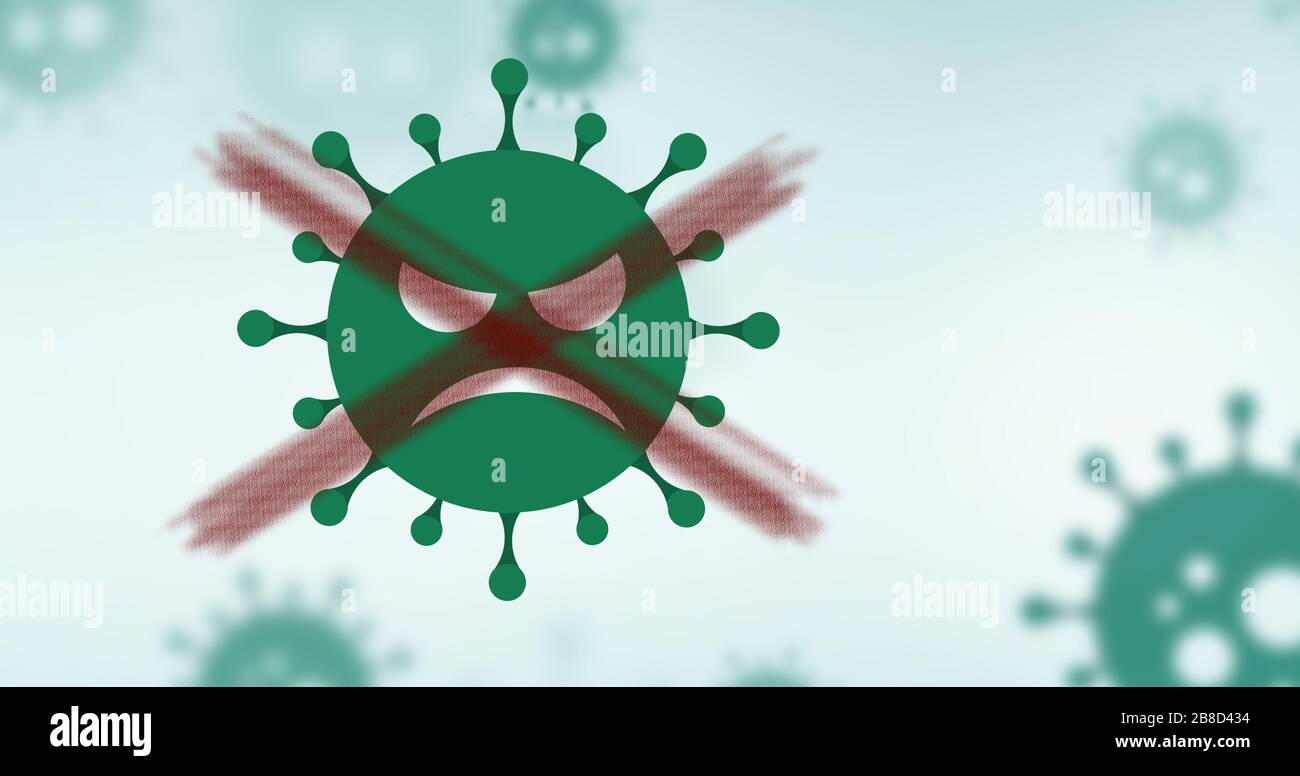 green background of evil virus disease illustration with copy space as banner. Corona, covid-19, global pandemic concept Stock Photo