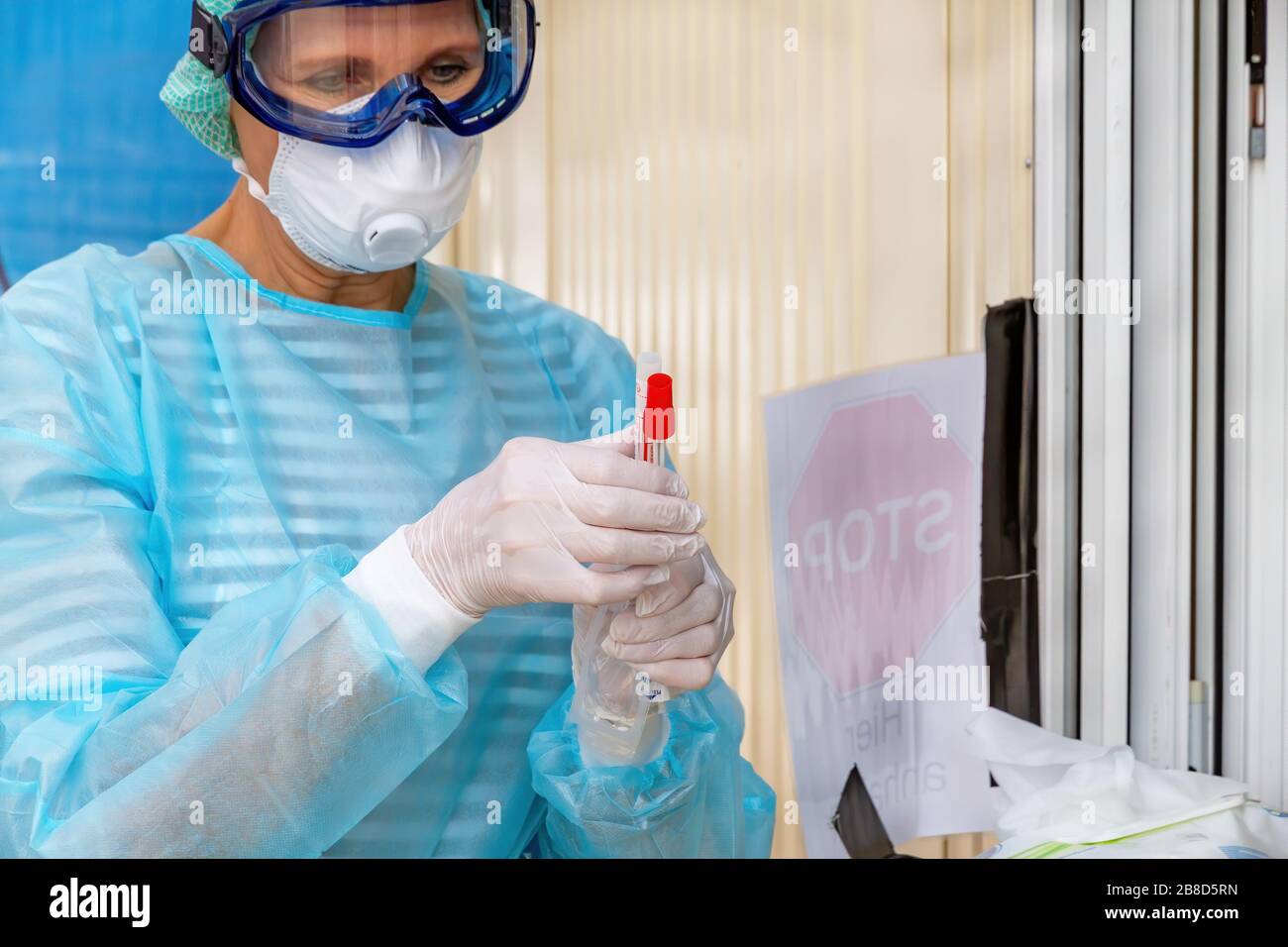 Nurse on a corona test station / drive-in, Nürtingen Germany Stock Photo