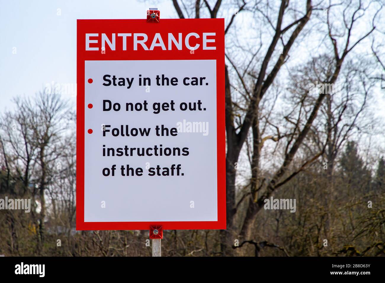 Sign on a coronavirus test station ( Drive-In), Germany, Nürtingen Stock Photo