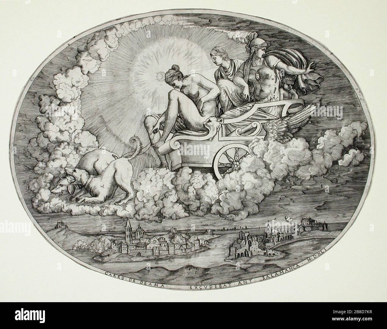 'Diana and Her Chariot; English:  Italy, printed 1541 Prints; engravings Engraving Sheet: 11 7/8 x 15 1/2 in. (30.16 x 39.37 cm) oval Mary Stansbury Ruiz Bequest (M.88.91.198) Prints and Drawings; Printed 1541; ' Stock Photo