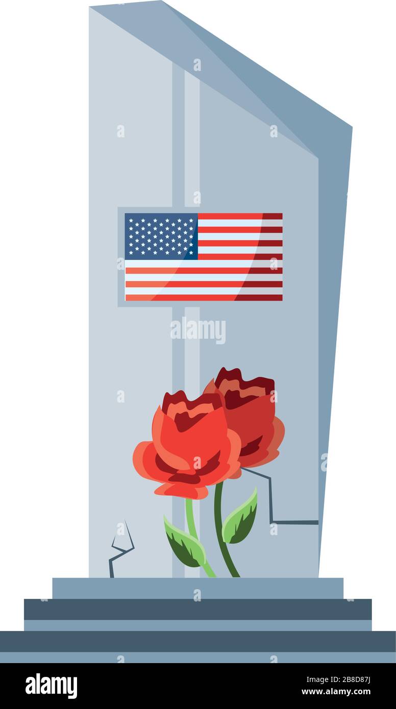 commemorative tombstone with USA flag on white background vector ...
