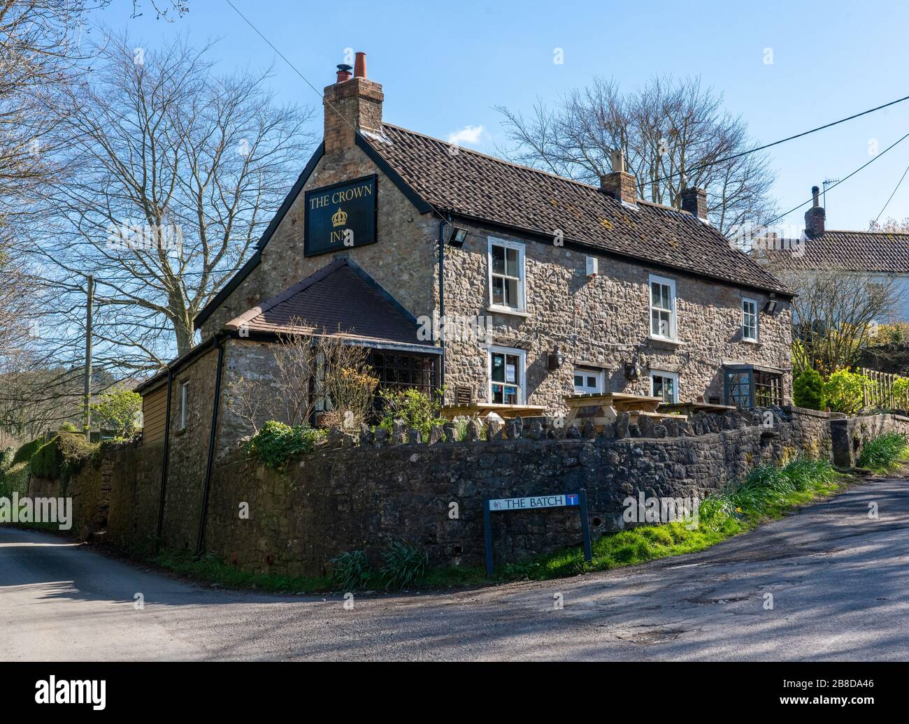 The Crown Inn public house in the village of Churchill at the foot of the Mendip Hills in Somerset UK - a renowned real ales pub Stock Photo