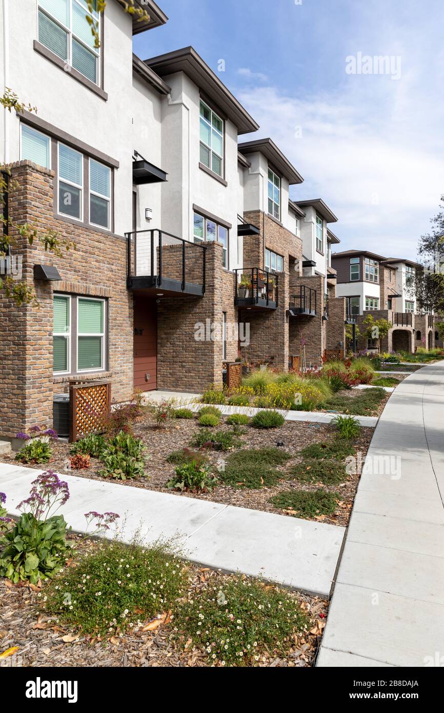 Residential houses on Deguigne Drive in Sunnyvale, California, USA Stock Photo