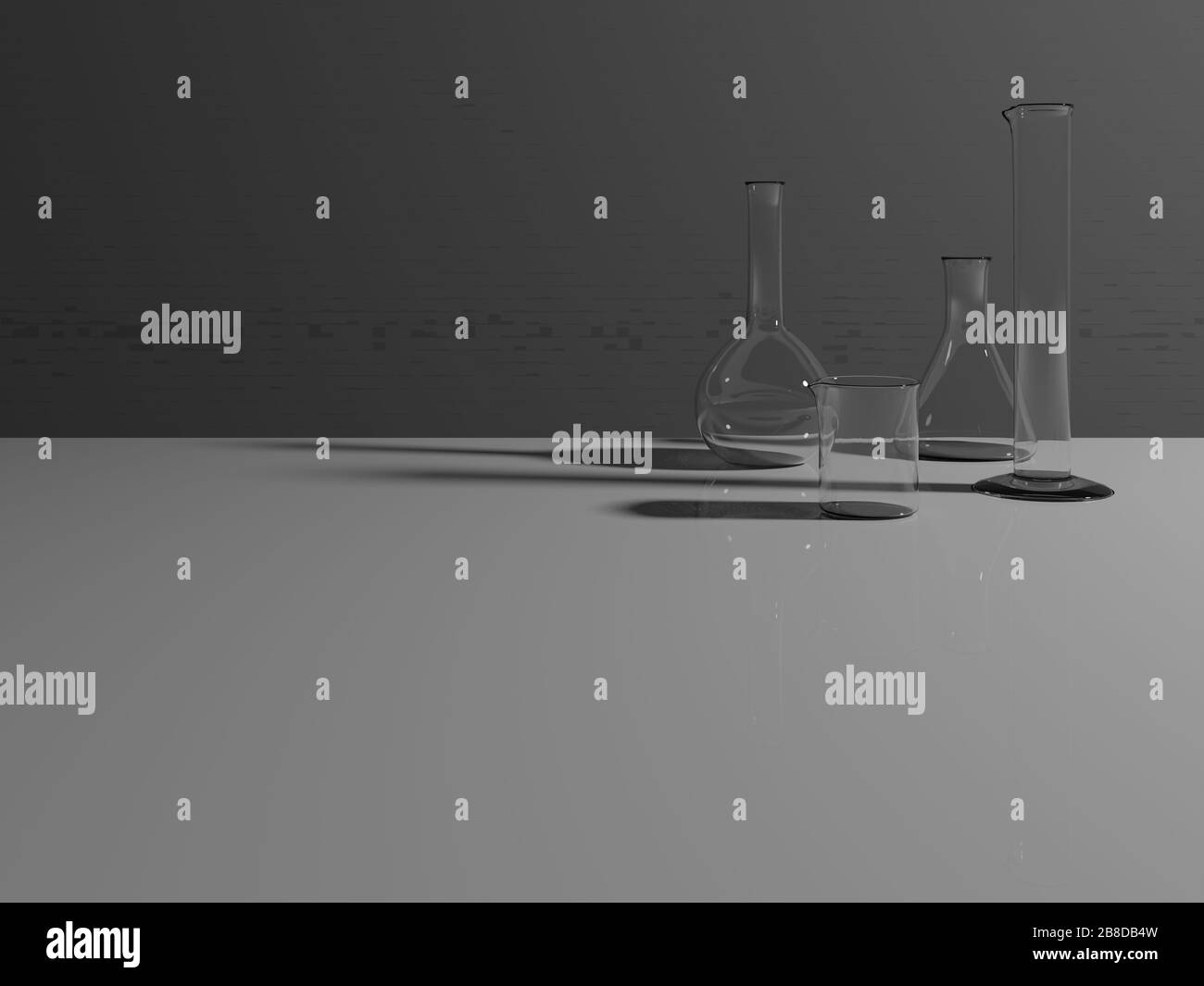 Laboratory glassware. Realistic lab beaker, flask, volumetric flask and