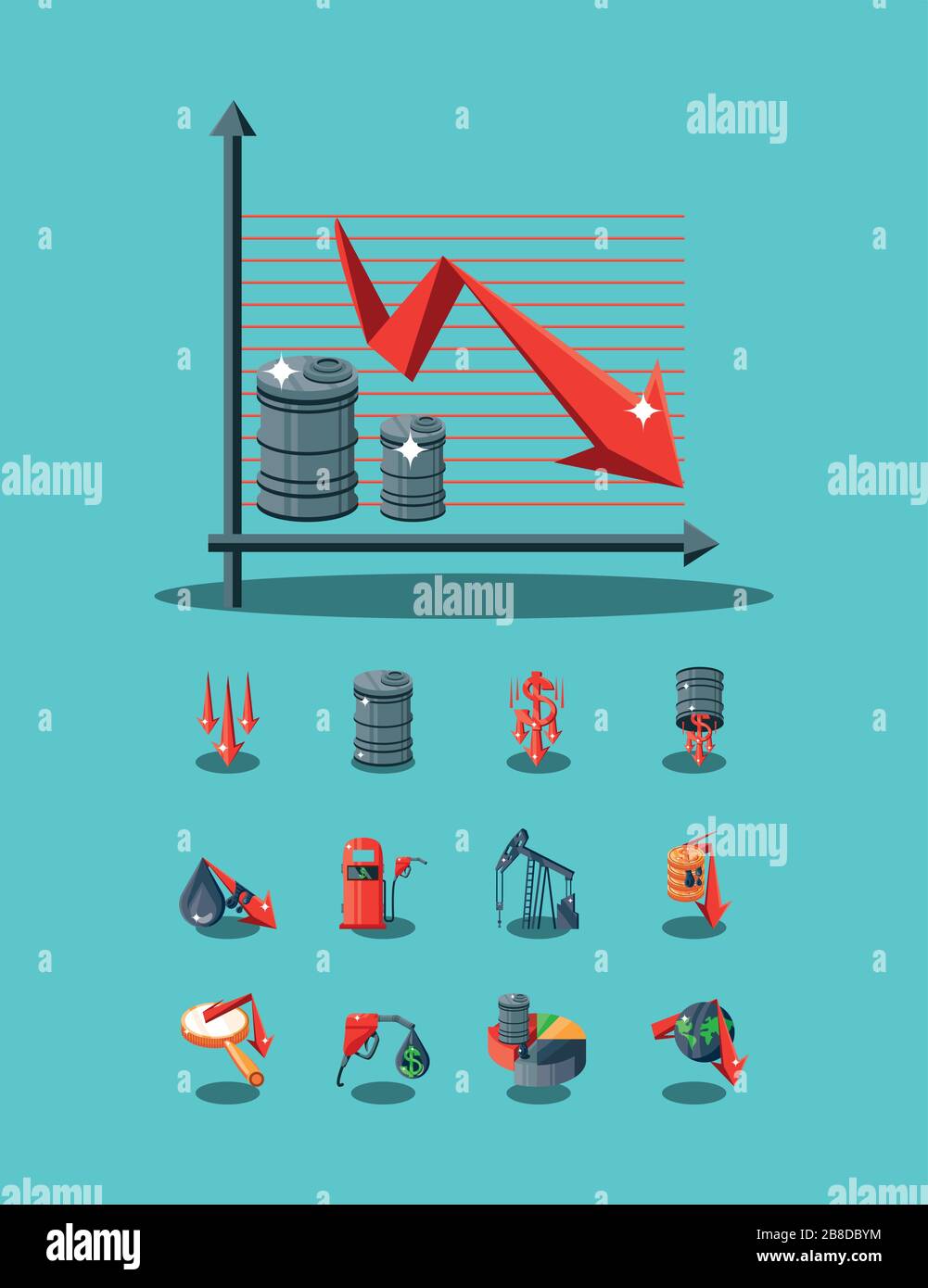 Set Of Icons Oil Price, Infographic Vector Illustration Design Stock
