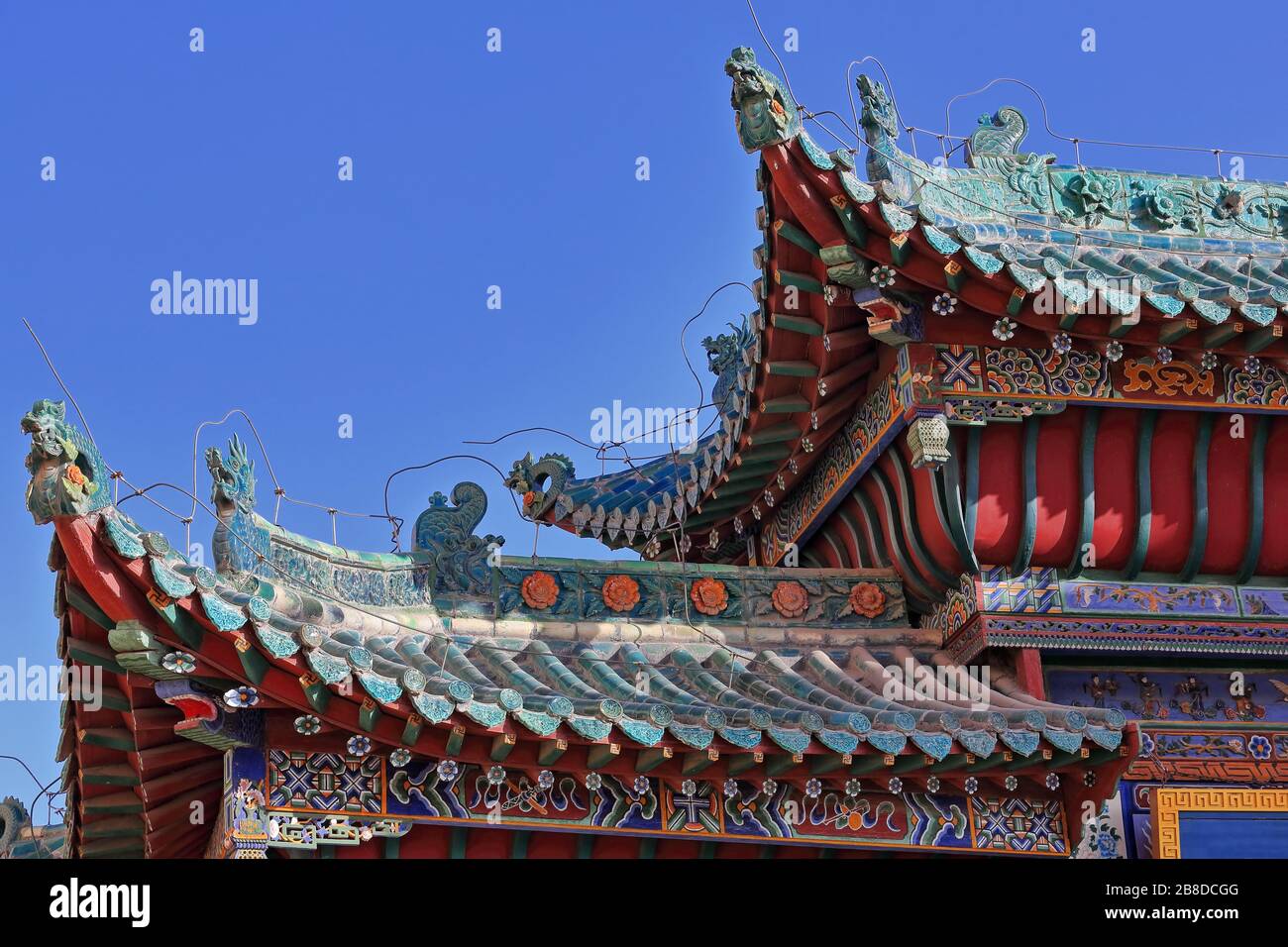 Guan Yu temple roof outside the inner city-Jiayu Pass Fortress-Jiayuguan-Gansu-China-0740 Stock Photo