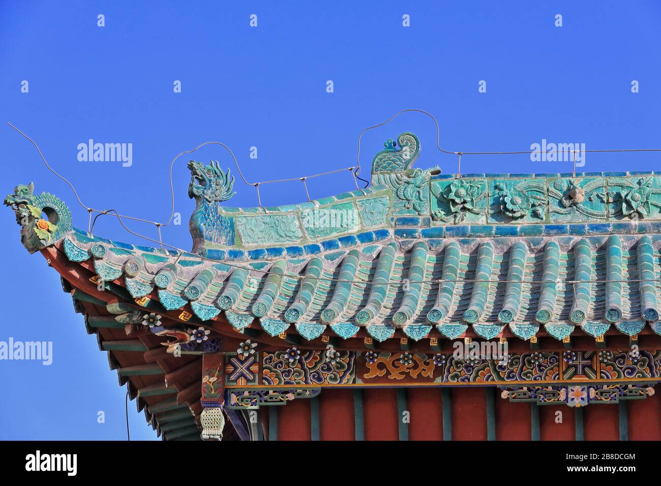 Guan Yu temple roof outside the inner city-Jiayu Pass Fortress-Jiayuguan-Gansu-China-0741 Stock Photo