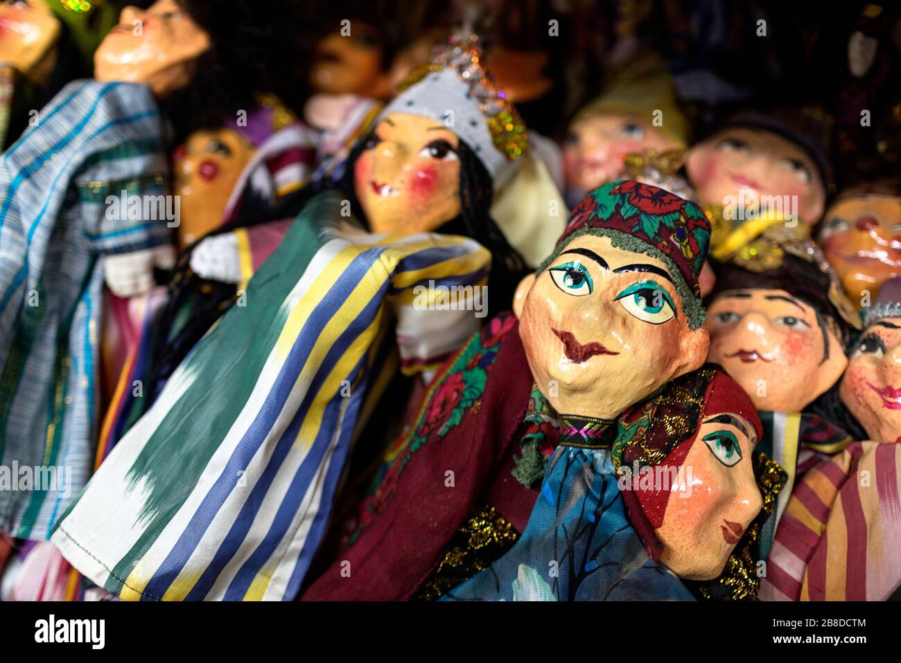 The traditional Uzbek ceramic dolls and hand puppets ceramic of Khiva for sale, Uzbekistan Stock Photo