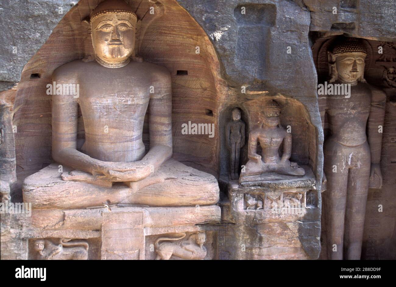 Jain statues at Gwalior build by dungar singh. Madhya Pradesh. India Stock Photo