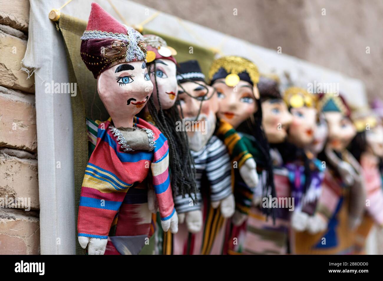 The traditional Uzbek ceramic dolls and hand puppets ceramic of Khiva for sale, Uzbekistan Stock Photo