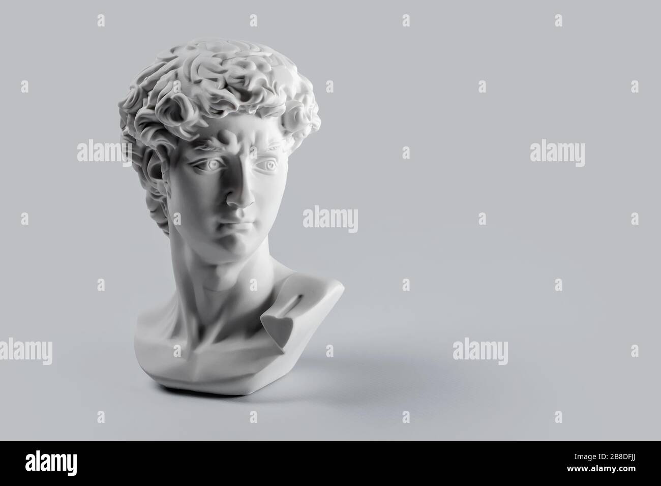 Gypsum Statue Of David S Head Michelangelo S David Statue Plaster Copy On Grey Background With Copyspace For Text Ancient Greek Sculpture Statue Of Stock Photo Alamy