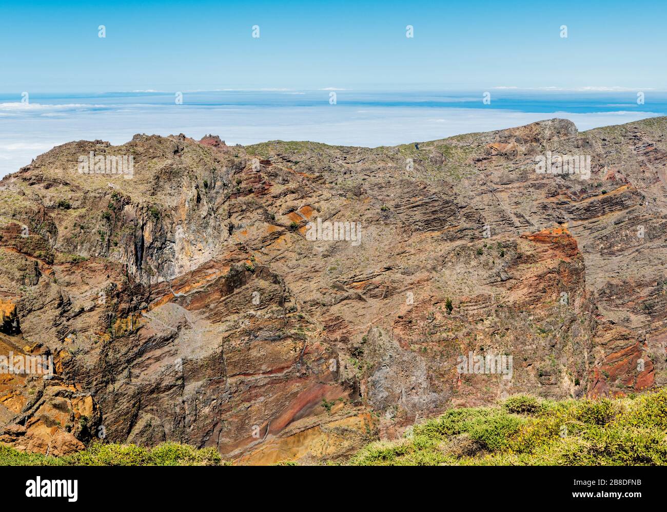 Part of the wall of the Caldera de Taburiente, a giant volcanic structure in La Palma, Canary Islands, from Roque de los Muchachos Stock Photo