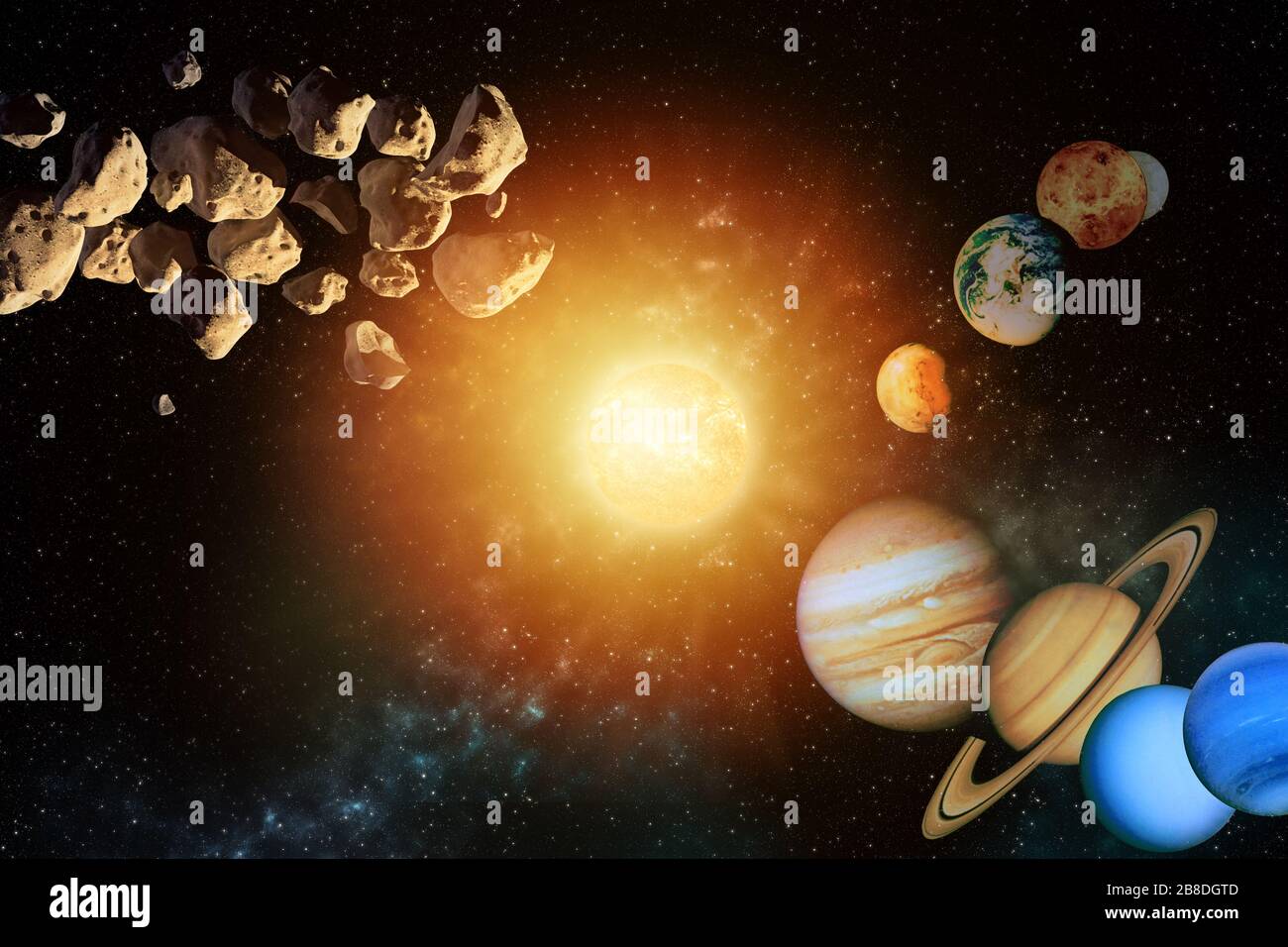 planets round the sun in the Solar system in the colorful starry universe Elements of this image furnished by NASA Stock Photo